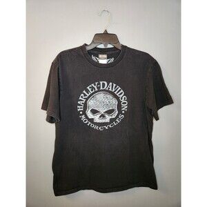 Harley Davidson‎ T-Shirt Men's L Black Camp Legune NC Skull Bulldog Motorcycle